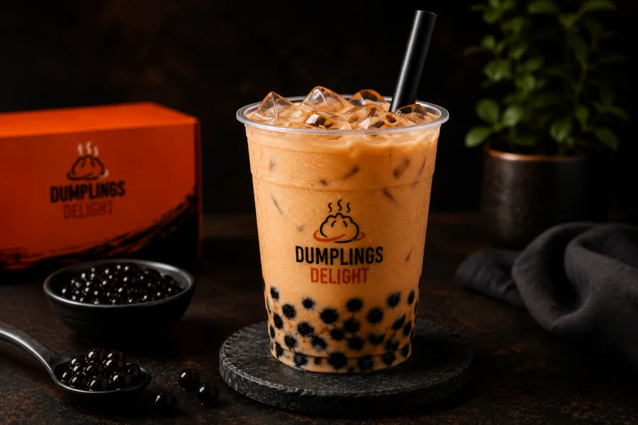 Signature bubble tea with tapioca pearls
